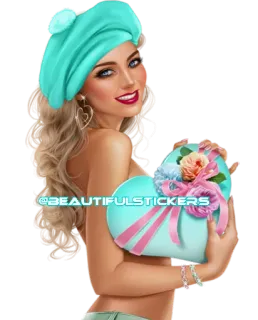 😍 fd50f70f @BEAUTIFULSTICKERS femme, cœur, cadeau, autocollant, beau, turquoise, blonde telegram sticker