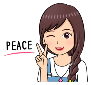 ✌ 41685c73 การ์ตูน, เด็กผู้หญิง, สัญลักษณ์สันติภาพ, ขยิบตา, ผมสีน้ำตาลเข้ม, ผมเปีย whatsapp sticker