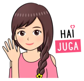 🙂 69b4c34b JUGA การ์ตูน, ผู้หญิง, โบกมือ, ทักทาย whatsapp sticker