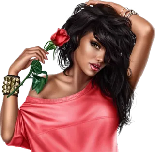 🌹 37d4e833 femme, rose, brune, autocollant, glamour, beauté whatsapp sticker