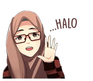 😀 996fb83c Хиджаб, Женщина, Очки, Мультфильм, Машет рукой, Аниме whatsapp sticker