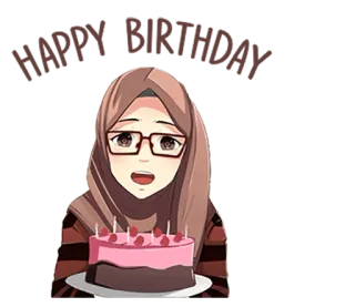 😃 c30b1498 торт, аниме, девушка, день рождения, хиджаб whatsapp sticker