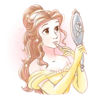 💄 5e522f3b Belle Beauty and the Beast 贝儿, 美女与野兽, 迪士尼, 公主, 化妆, 镜子 telegram sticker
