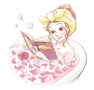 🛁 3c606b5e Frau, Bad, Lesen, Buch, Rosenblätter, Seifenblasen, Entspannung telegram sticker