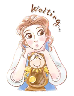 ⏰ a3057e46 Belle Beauty and the Beast Waiting... Belle, Die Schöne und das Biest, Disney, Warten, Uhr, Cartoon telegram sticker