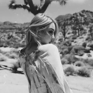 🥀 541bd62d woman, desert, blonde, tie-dye, landscape, trees, outdoors telegram sticker