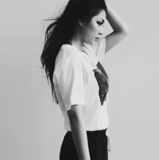 🥀 a4281a56 woman, t-shirt, fashion, monochrome, portrait, black and white telegram sticker