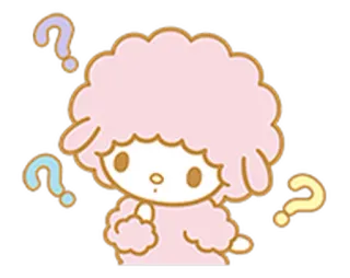 🤔 6c2fcde6 kawaii, lucu, Sanrio, pertanyaan, domba, kartun, merah muda, karakter telegram sticker