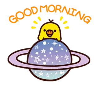 🐤 7241c51f GOOD MORNING おはよう, アニメ, 惑星, 星, 可愛い, ひよこ telegram sticker