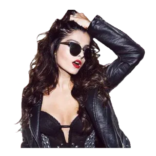 😎 e7907ae9 女人, 时尚, 风格, 太阳镜, 皮夹克, 黑发, 肖像 telegram sticker