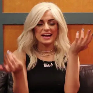 😂 ed23308b Bebe Rexha Bebe osoba, blondynka, naszyjnik, celebrytka, kobieta telegram sticker