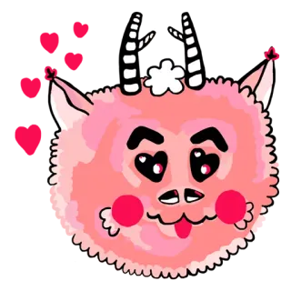 😍 eae078b6 สัตว์ประหลาด, น่ารัก, สีชมพู, มีขน, การ์ตูน, สัตว์, ปีศาจ, เขา, ทะเล้น telegram sticker