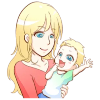🤱 bf5ab94b 卡通, 母亲, 婴儿, 孩子, 家庭, 金发 telegram sticker