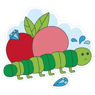 😐 c8bf65ed sâu bướm, táo, kim cương, hoạt hình, côn trùng, xanh lá cây telegram sticker