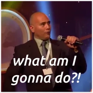 😨 adb6faa6 what am I gonna do?! вопрос, речь, разочарование, выступление, микрофон, выражение telegram sticker