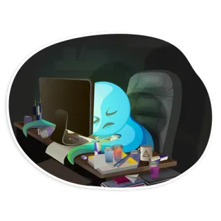 ☕️ 5b24380f Büro, Computer, müde, blau, Schreibtisch, überarbeitet telegram sticker