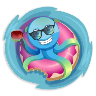 😎 e545224c Oktopus, Sonnenbrille, Donut, Cartoon, Getränk, Party, Spaß telegram sticker