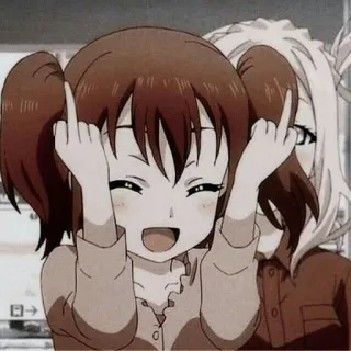 🕸 113874e3 สาวอนิเมะ, นิ้วกลาง, ท่าทางไม่สุภาพ, การ์ตูน, ผู้หญิงสองคน, ผมแกละ telegram sticker