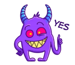 ☺️ 137c9366 Ok but monstre, dessin animé, démon, violet, cornes, pouce levé, mignon telegram sticker