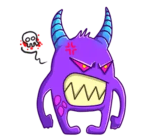 😤 4212d5a2 dessin animé, monstre, violet, en colère, cornes, dents telegram sticker