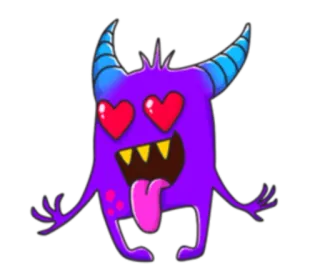 😍 66c2c369 monstre, dessin animé, violet, amour, yeux en cœur, mignon telegram sticker