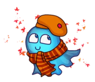 😊 67f1926e mignon, dessin animé, bleu, écharpe, chapeau, orange telegram sticker