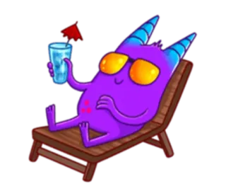 🍸 8266b0b7 monstre, dessin animé, lunettes de soleil, plage, détente, été, chaise telegram sticker