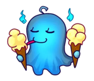 🍦 cdcbf5f6 fantôme, glace, dessin animé, bleu, mignon, dessert telegram sticker
