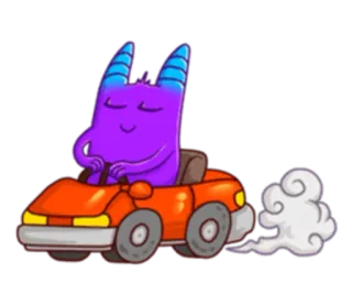 🏎 cf49b634 monstre, voiture, conduite, dessin animé, violet, véhicule telegram sticker