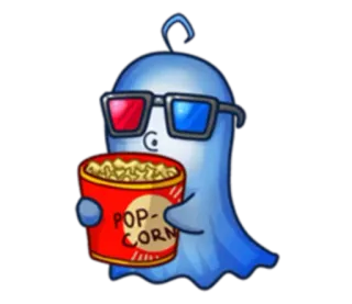 🎞 de16049f POP-CORN fantôme, popcorn, lunettes 3D, film, dessin animé, collation telegram sticker