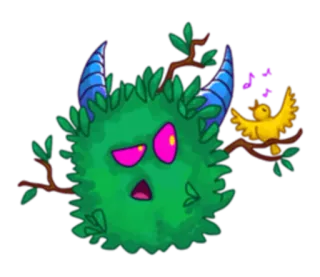 🌳 fa86a5f2 monstre, buisson, oiseau, cornes, créature fantastique telegram sticker