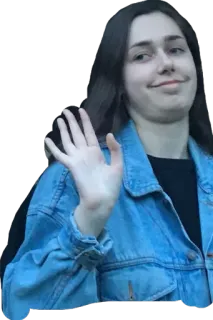 🙂 9da10e75 woman, waving, denim jacket, casual, friendly, greeting telegram sticker