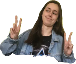✌ cf7d85a6 peace sign, girl, woman, denim jacket, casual telegram sticker