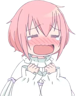 😭 d2eba658 anime, menangis, sedih, gadis, rambut merah muda, kartun telegram sticker