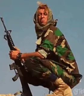 🥀 dfb92bda gun, weapon, military, camouflage, squatting telegram sticker