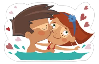 😚 698749ae 卡通, 亲吻, 爱, 游泳, 泳池, 情侣 telegram sticker