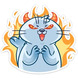 🔥 f0517943 แมว, ปีศาจ, ไฟ, การ์ตูน, ชั่วร้าย, น่ารัก telegram sticker