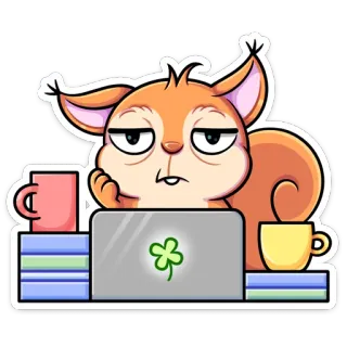 💻 9307858f белка, мультик, усталый, работа, компьютер, кофе telegram sticker