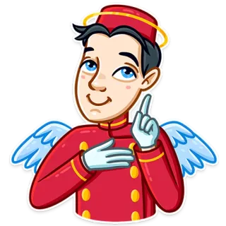 😇 27fd8263 นางฟ้า, พนักงานยกกระเป๋า, การ์ตูน, น่ารัก, เครื่องแบบ, รัศมี, ปีก telegram sticker