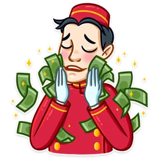 💵 4a78c25f พนักงานยกกระเป๋า, เงิน, ความมั่งคั่ง, โรงแรม, บริการ, ความโลภ telegram sticker