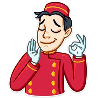 😌 5c5cec60 พนักงานยกกระเป๋า, โรงแรม, บริการ, เครื่องแบบ, สัญลักษณ์โอเค, ท่าทาง, การ์ตูน telegram sticker