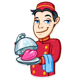 ❤ bf54ac48 พนักงานยกกระเป๋า, บริการ, โรงแรม, หัวใจ, ความรัก, บริกร, อาหาร telegram sticker