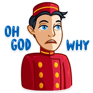 😨 fba52ec3 OH GOD WHY พนักงานยกกระเป๋า, โรงแรม, เศร้า, ผิดหวัง, การ์ตูน, สีหน้า telegram sticker