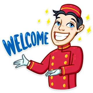 👋 fd2f556e WELCOME ยินดีต้อนรับ, พนักงานยกกระเป๋า, โรงแรม, ทักทาย, การ์ตูน telegram sticker