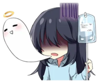 😨 05fe2676 动漫, 女孩, 生病, 医院, 输液, 幽灵 whatsapp sticker