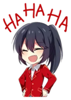 😀 4b91f876 HA HA HA 动漫女孩, Q版, 卡通, 哈哈, 笑, 红色外套, 微笑 whatsapp sticker