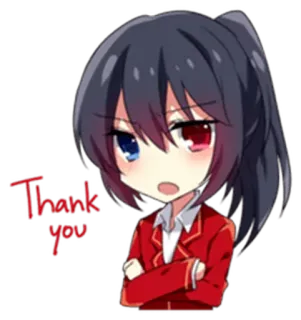 😉 8ef9c771 Thank you 谢谢, 动漫, 女孩, Q版, 红色制服 whatsapp sticker