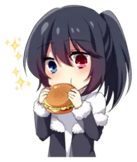 🍔 b58201b6 动漫, 卡通, 女孩, 汉堡, 吃, 可爱, 卡哇伊 whatsapp sticker