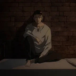 😠 44244c9a Eren Yeager Attack on Titan 动漫, 角色, 坐着, 艾伦·耶格尔, 进击的巨人 telegram sticker