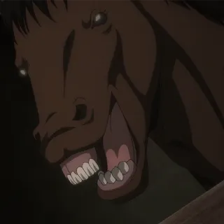 🐴 e1d96045 马, 动物, 令人毛骨悚然, 可怕, 牙齿, 棕色, 张开嘴 telegram sticker